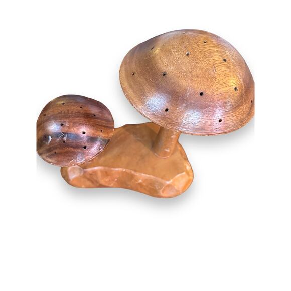 1960's Hand Crafted Leilani Monkey Pod Wood Mushroom Sculpture Appetizer Server - Picture 6 of 11